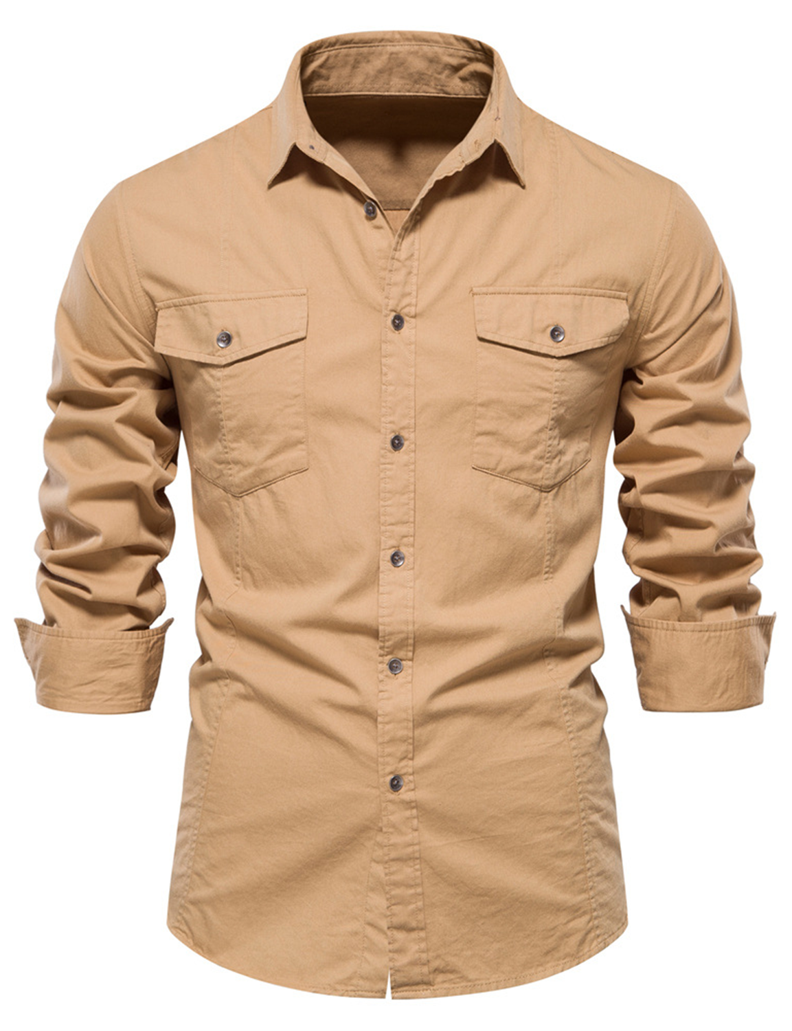 Camicia da uomo in cotone a maniche lunghe con taschino