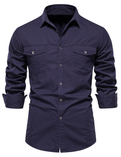 Camicia da uomo in cotone a maniche lunghe con taschino