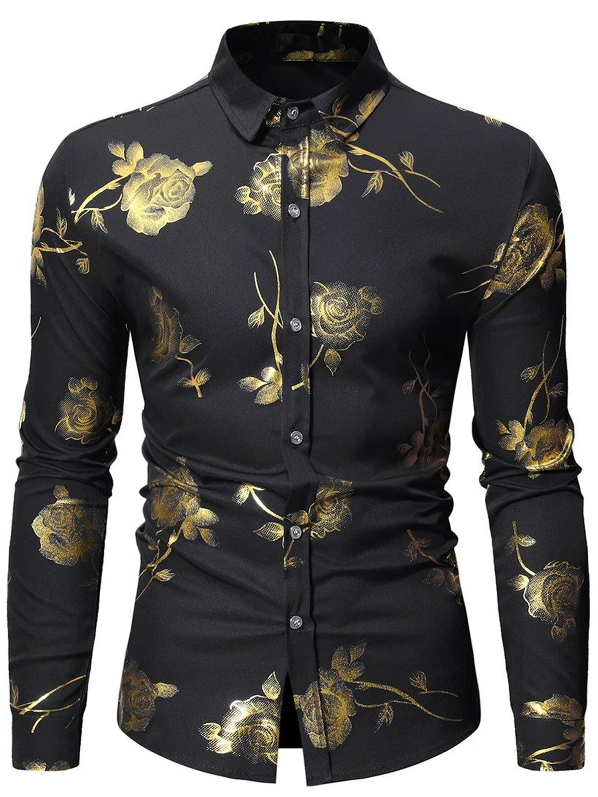 Herren Langarmhemd mit lässigem Rosen-Print