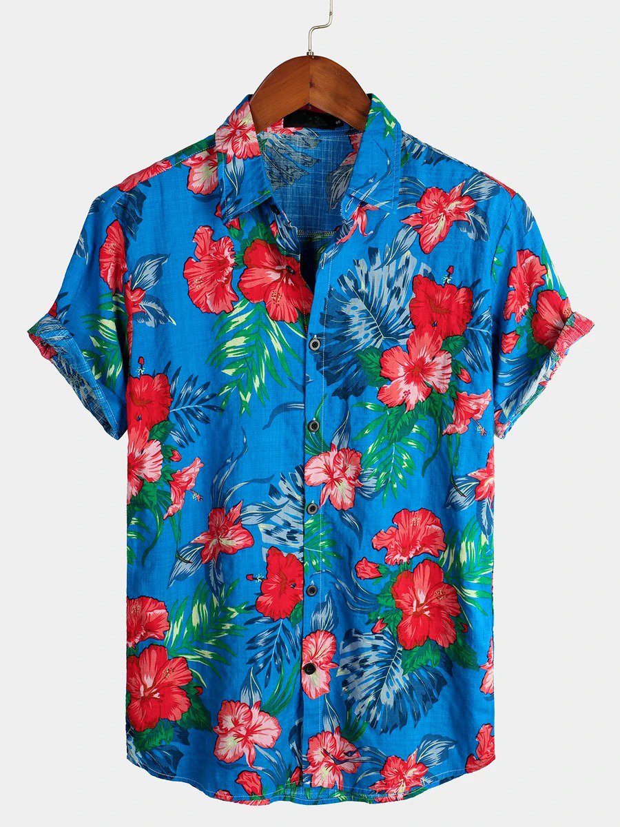 Herren Kurzarm Hawaii Resort Sommerhemd mit Blumenmuster