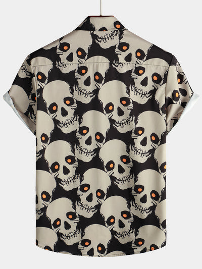 Herren Kurzarm Hemd mit Totenkopf-Print