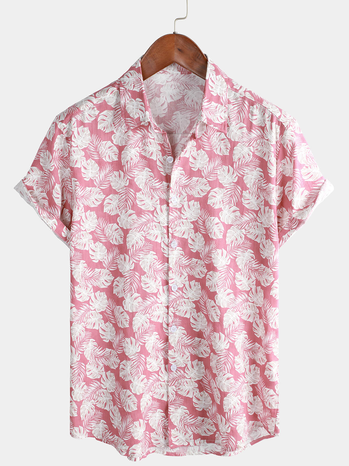 Herren Hawaii-Kurzarmhemd Baumwolle Rosa