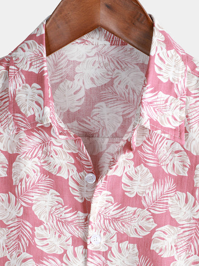 Herren Hawaii-Kurzarmhemd Baumwolle Rosa