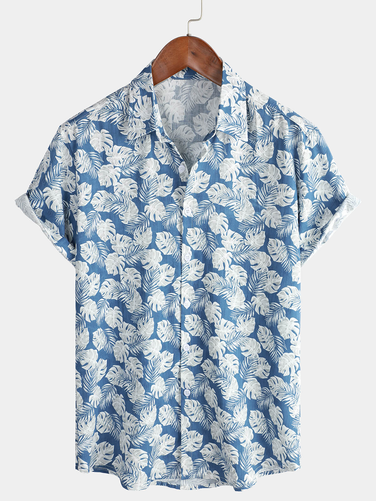 Herren Hawaii-Kurzarmhemd Baumwolle Blau