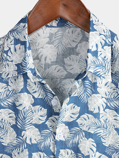 Herren Hawaii-Kurzarmhemd Baumwolle Blau