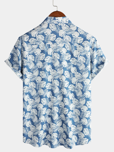 Herren Hawaii-Kurzarmhemd Baumwolle Blau