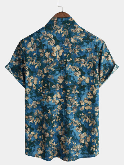 Camicia estiva da vacanza a maniche corte da uomo blu