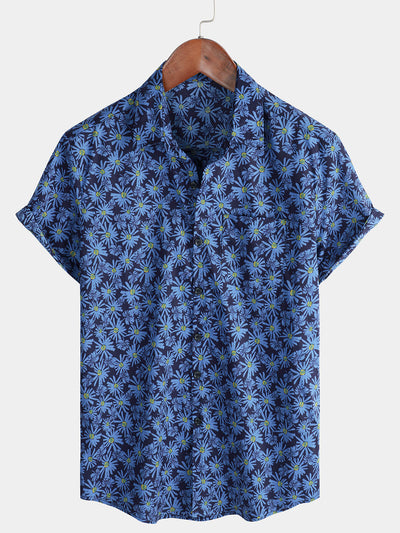 Herren Kurzarmhemd mit Blau Blumenmuster