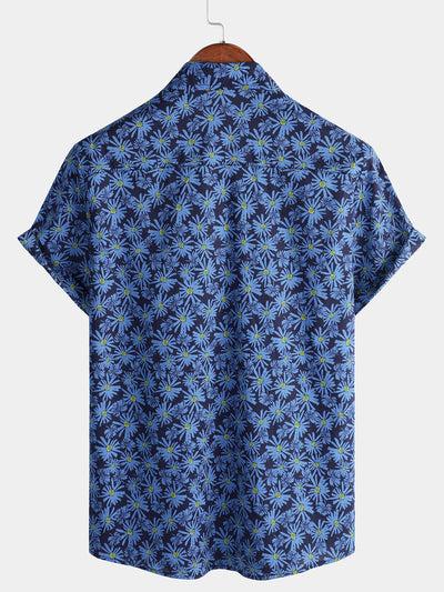 Herren Kurzarmhemd mit Blau Blumenmuster