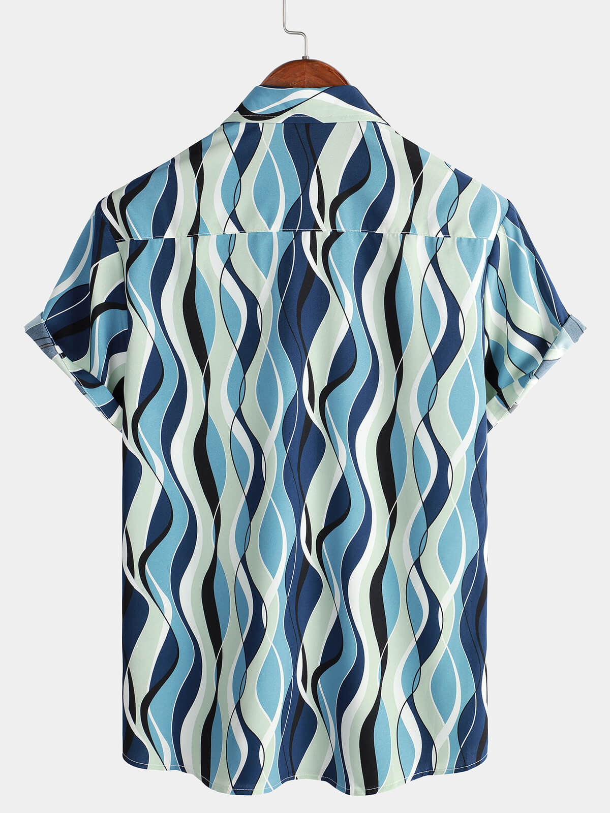 Camicia da vacanza da uomo a maniche corte con stampa a onde