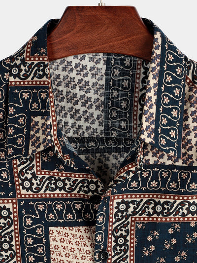 Herren-Kurzarmhemd mit Patchwork-Print