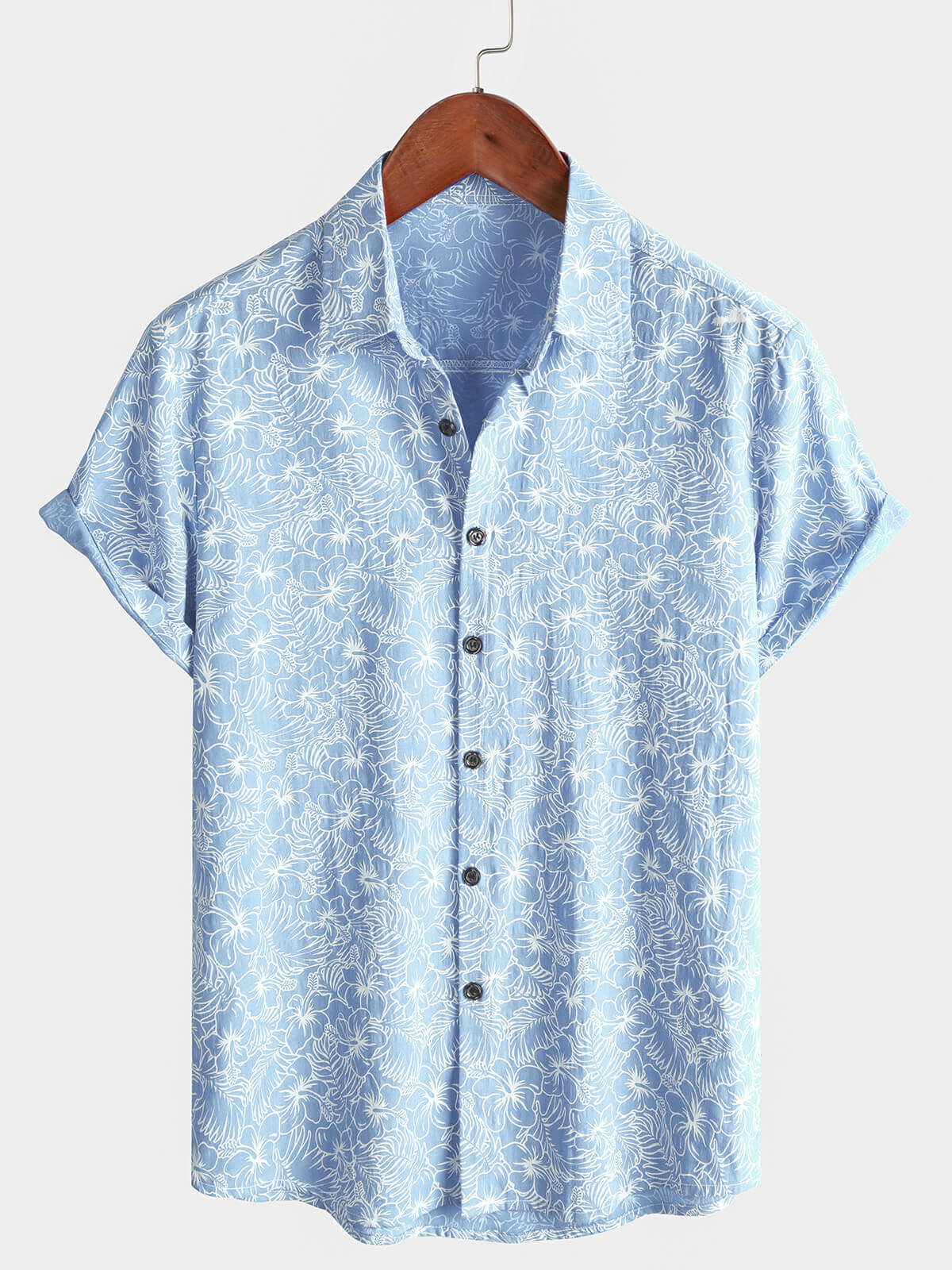 Herren Freizeit Blau Blumenmuster Sommer Kurzarmhemd