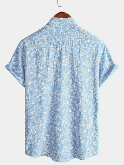 Herren Freizeit Blau Blumenmuster Sommer Kurzarmhemd