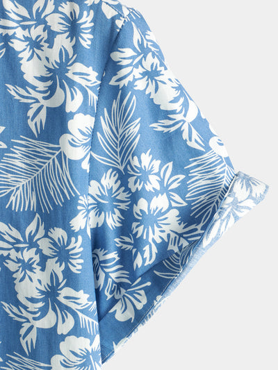 Herren Kurzarm Hawaii Resort Sommerhemd mit Blumenmuster