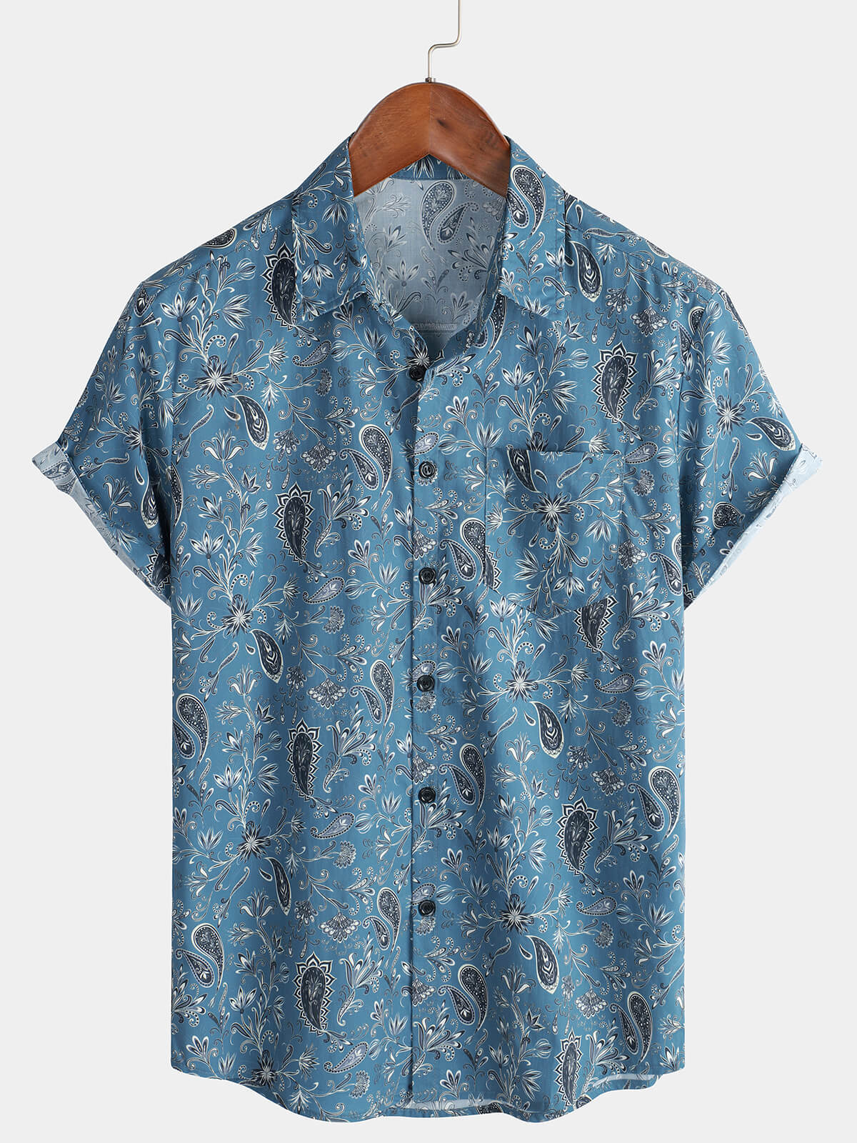 Herren Kurzärmliges Hawaii-Hemd mit Paisley-Blumenmuster