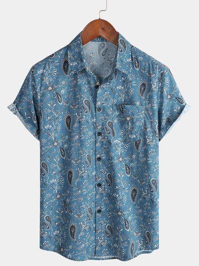 Herren Kurzärmliges Hawaii-Hemd mit Paisley-Blumenmuster