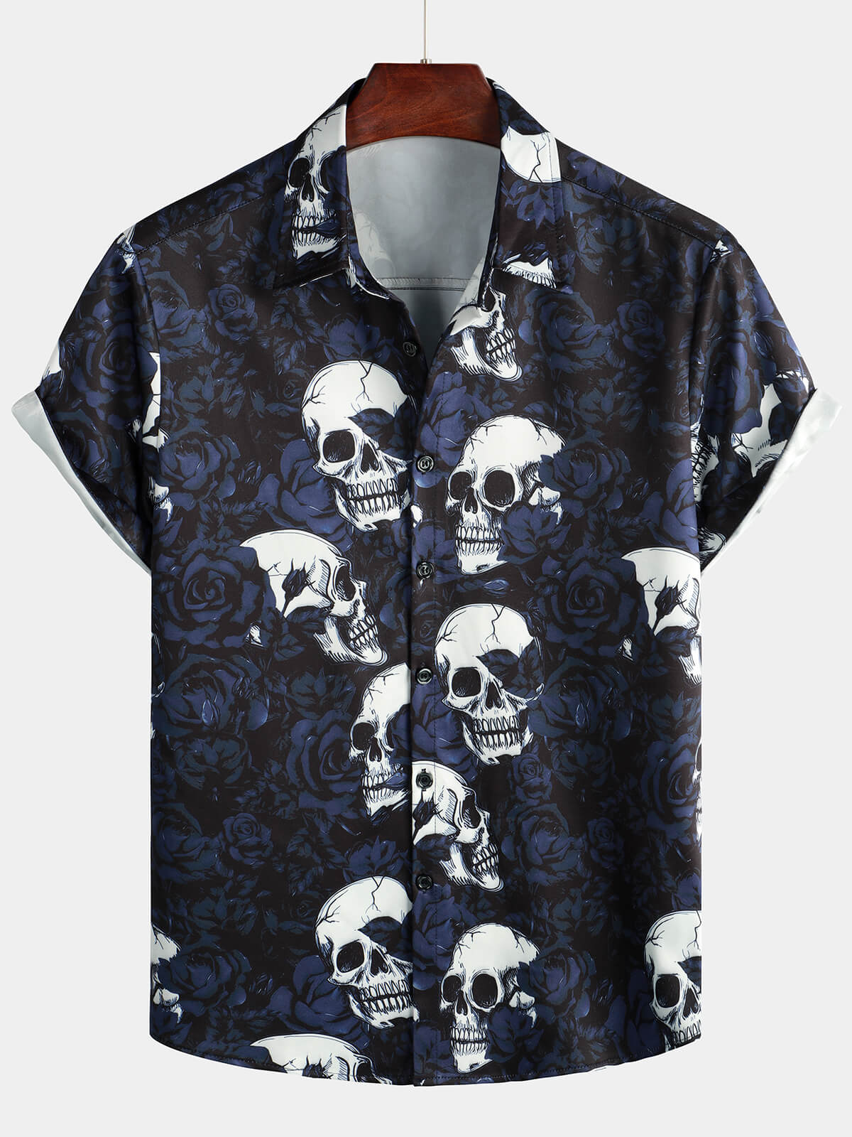 Herrenhemd mit Rock-Skull-Vintage-Rosen-Print