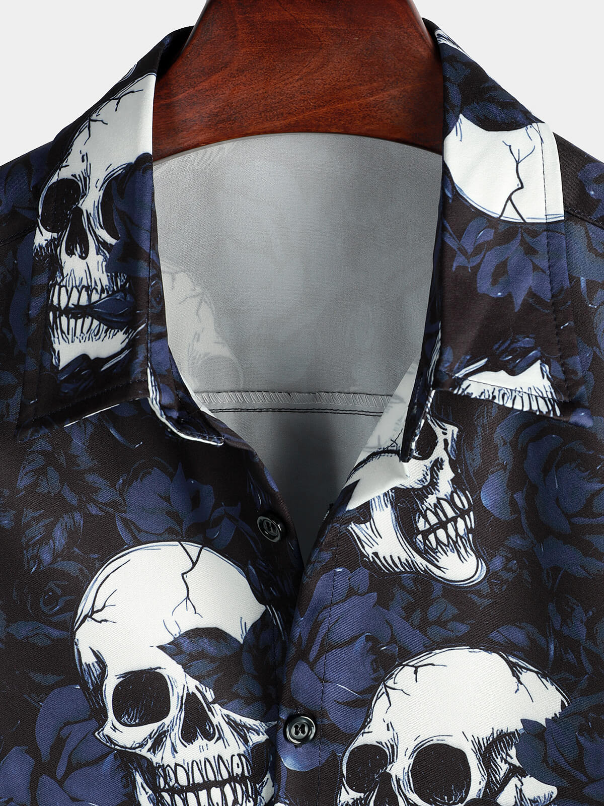 Herrenhemd mit Rock-Skull-Vintage-Rosen-Print