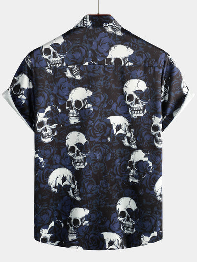 Herrenhemd mit Rock-Skull-Vintage-Rosen-Print