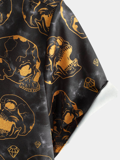 Herren Kurzärmliges Hemd mit Totenkopf-Diamant-Print