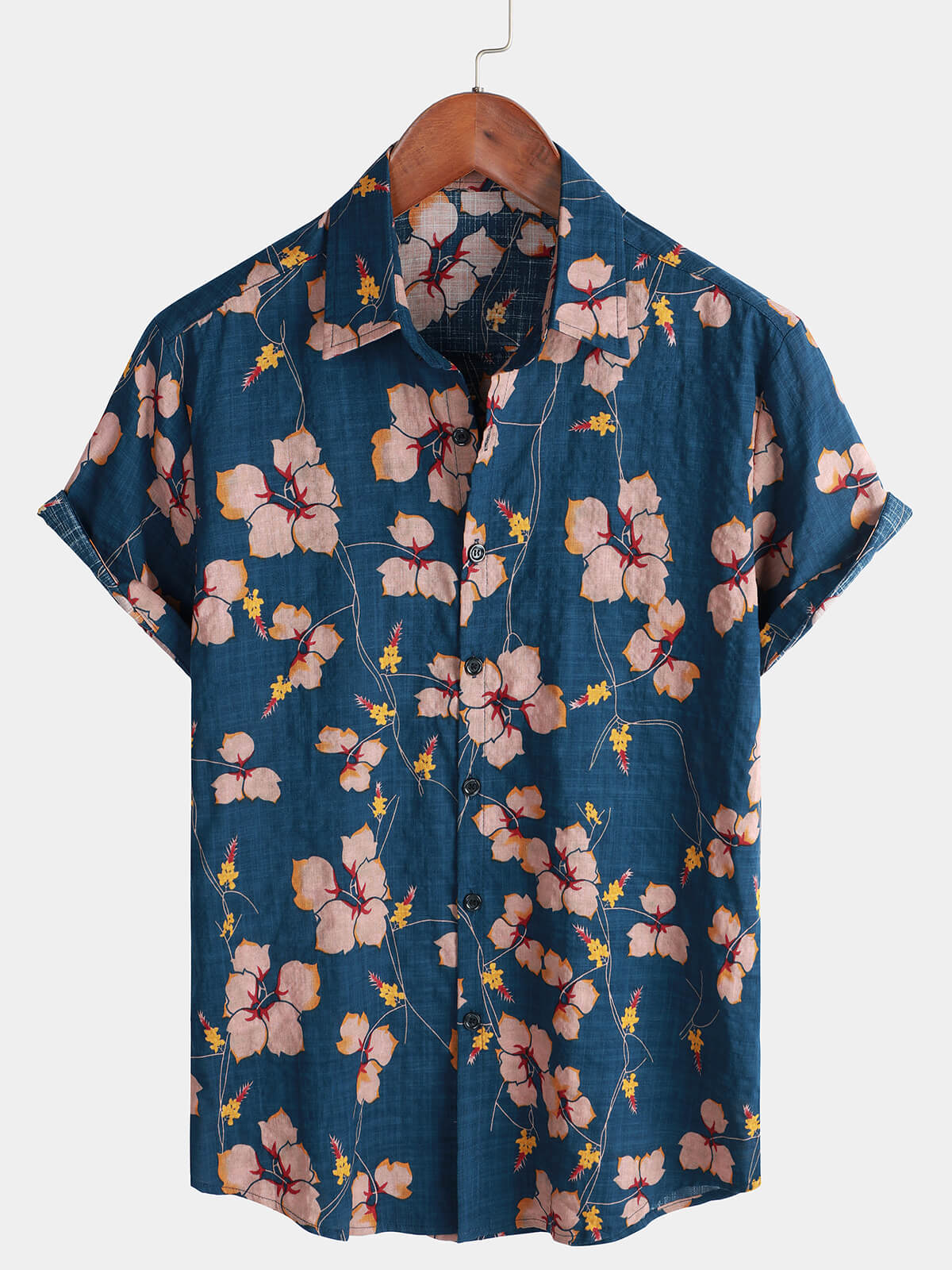 Herren Hawaiihemd aus Baumwolle mit Blumenmuster Blau