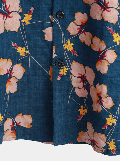 Herren Hawaiihemd aus Baumwolle mit Blumenmuster Blau