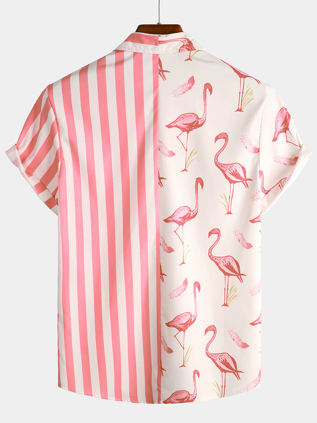 Herren Hemd mit Flamingo kurzen Ärmeln Rosa