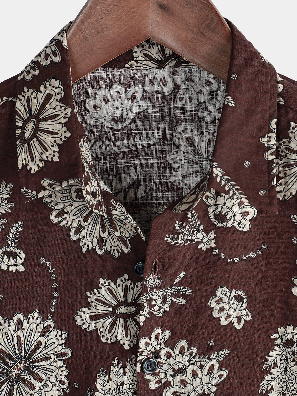 Camicia casual estiva a maniche corte in cotone da uomo Marrone