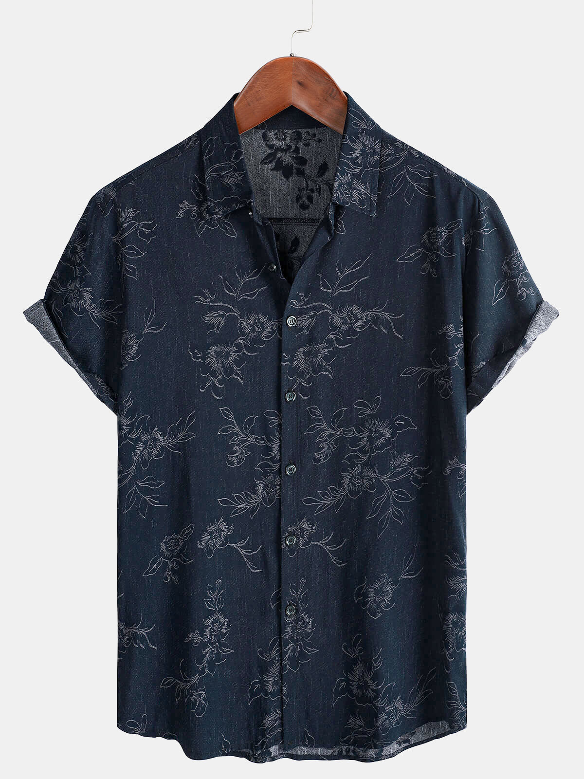 Herren Lässiges Sommer Kurzarmhemd Navy blau