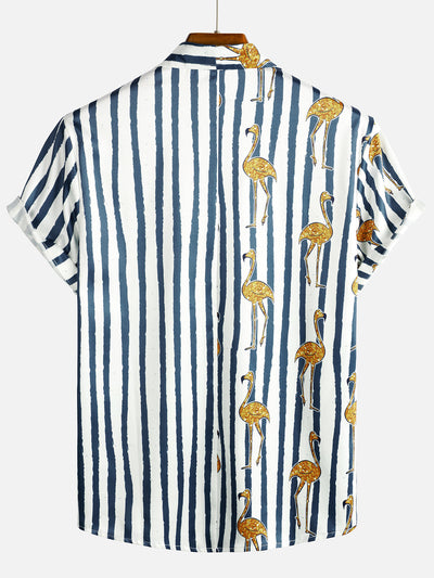 Herren Hawaii-Kurzarmshirt mit tropischen Flamingos