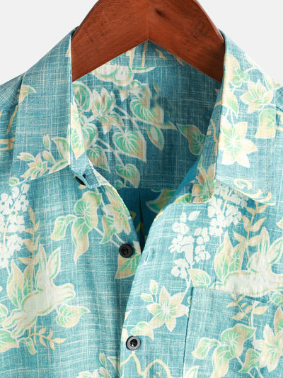 Herren Kurzarm Hawaii Resort Sommerhemd mit Blumenmuster