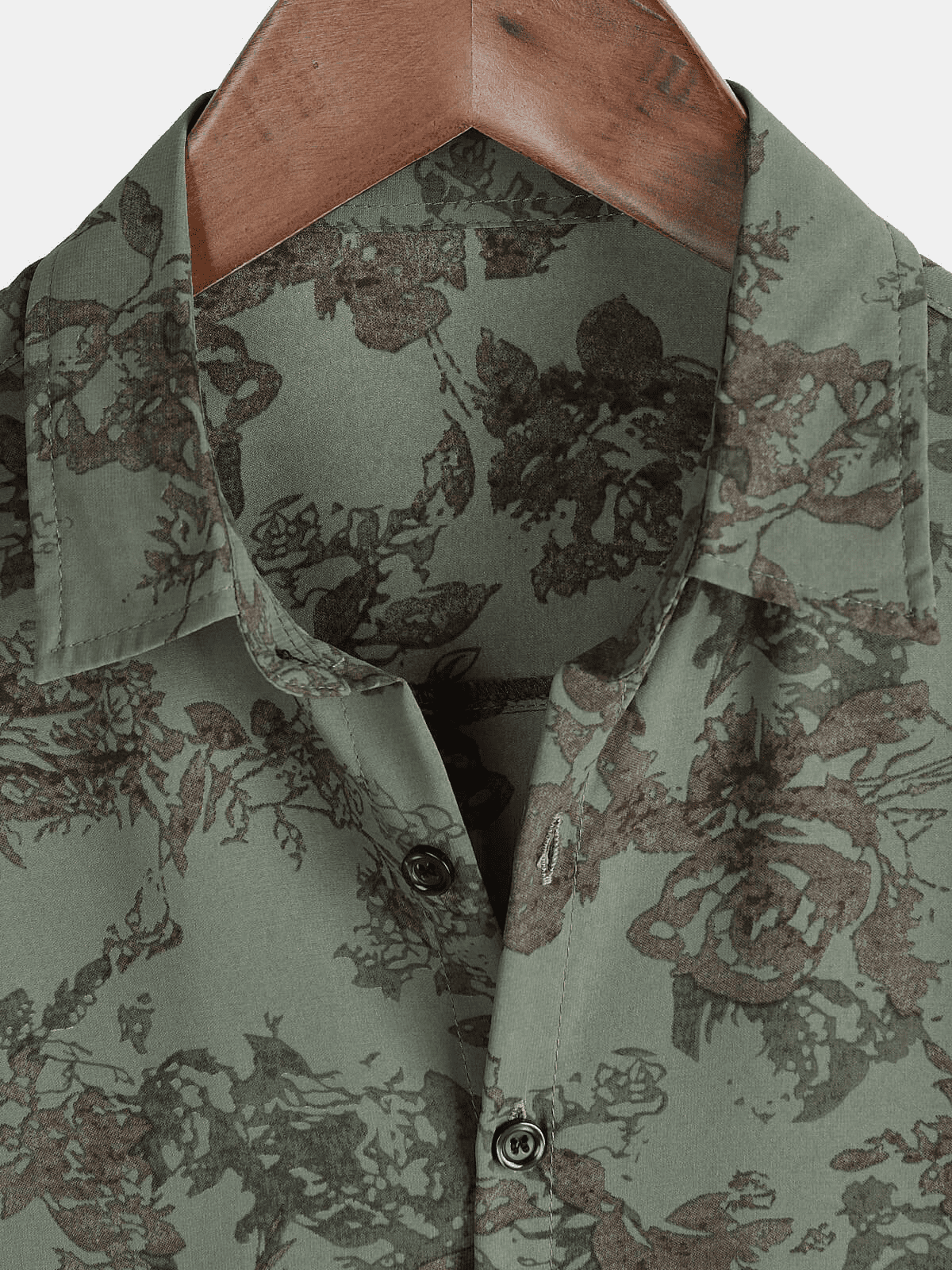 Herren Kurzärmliges Hemd mit Rosen-Blumenmuster Grün