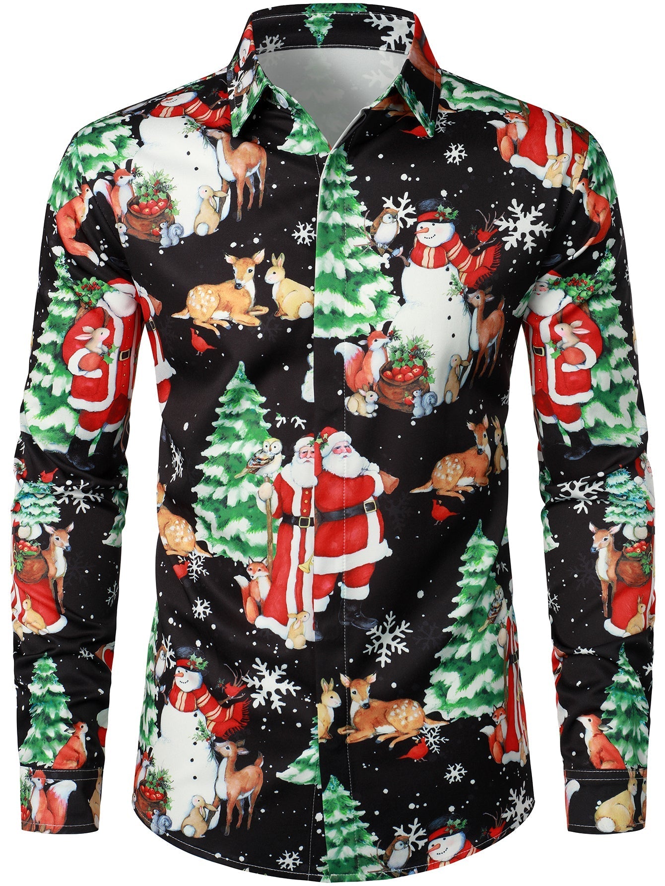 Herren Schwarz Vintager Weihnachtsmann Weihnachtshemd