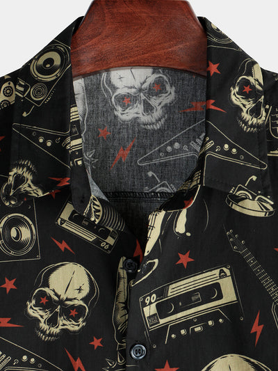 Herren Kurzarmshirt mit Totenkopf Musik