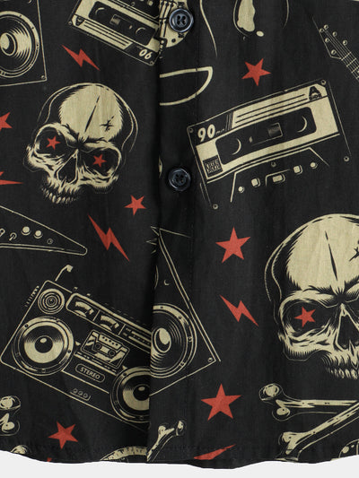 Herren Kurzarmshirt mit Totenkopf Musik