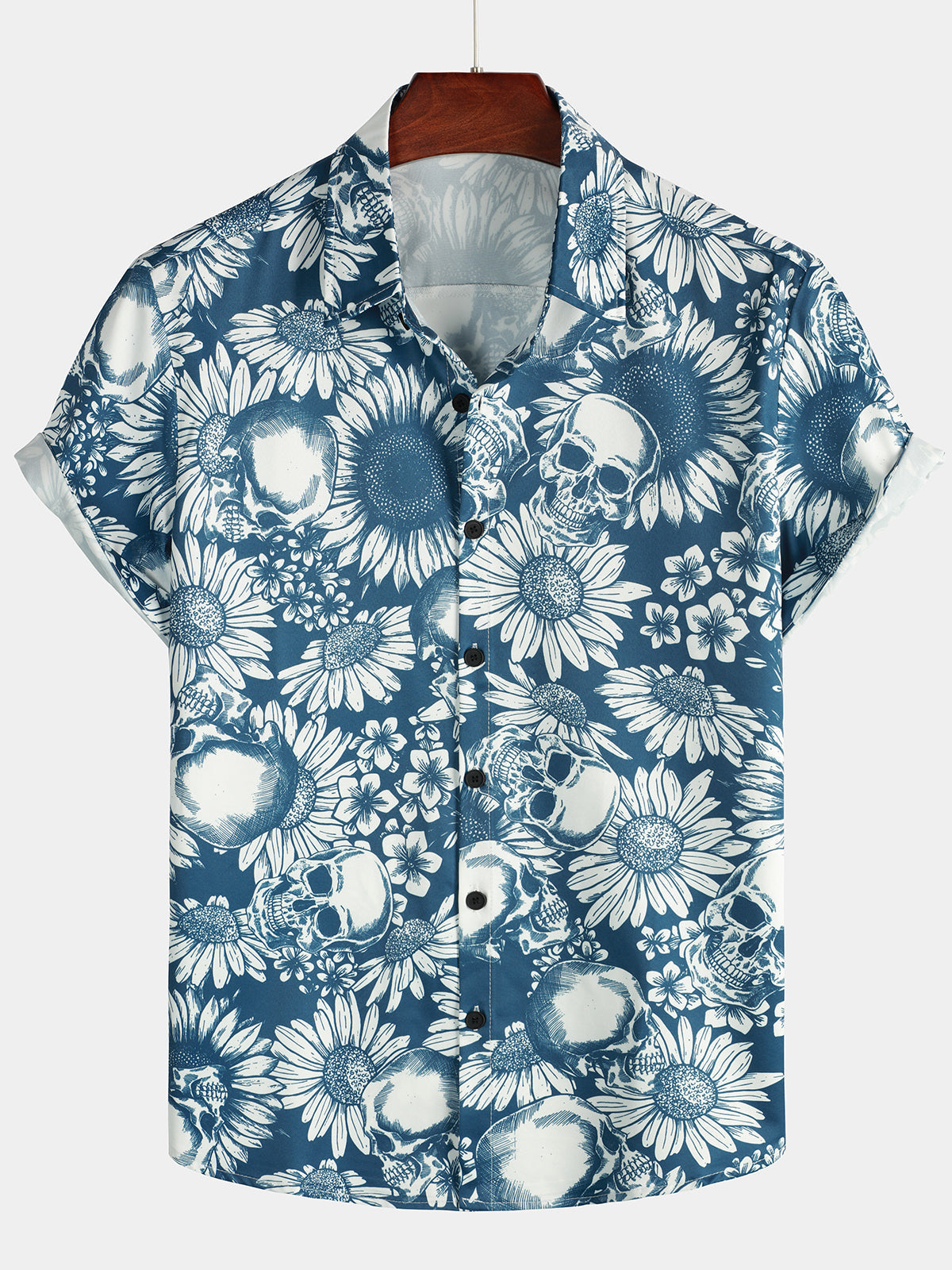 Herren Hawaiihemd mit Knöpfen Navy Blau