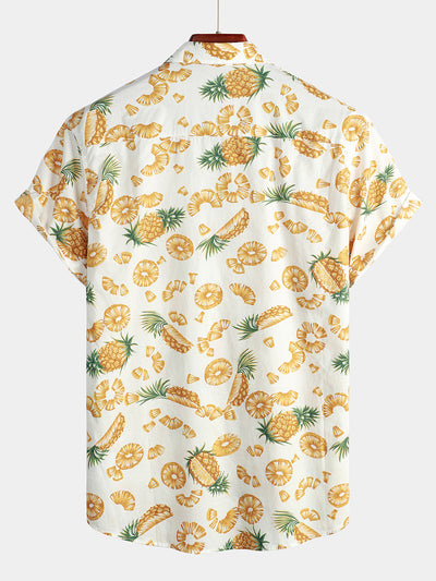 Herren Kurzärmliges Hawaiihemd mit Ananas-Print