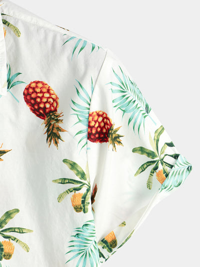 Herren Kurzärmliges Hawaiihemd mit Ananas-Print