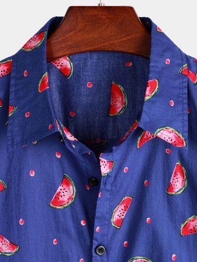 Kurzärmliges Hawaiihemd mit Wassermelonen-Print für Herren