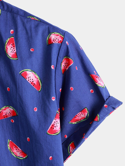 Kurzärmliges Hawaiihemd mit Wassermelonen-Print für Herren