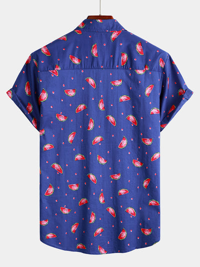 Kurzärmliges Hawaiihemd mit Wassermelonen-Print für Herren