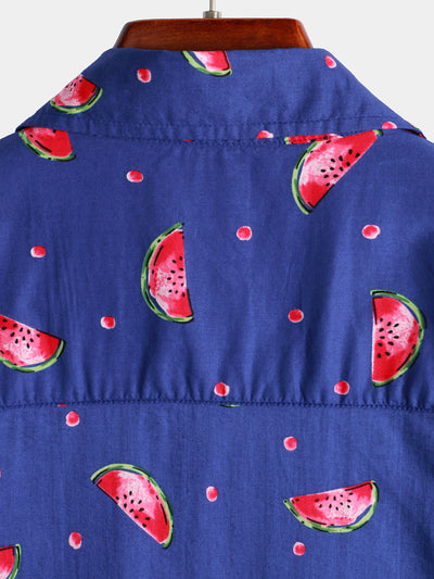 Kurzärmliges Hawaiihemd mit Wassermelonen-Print für Herren