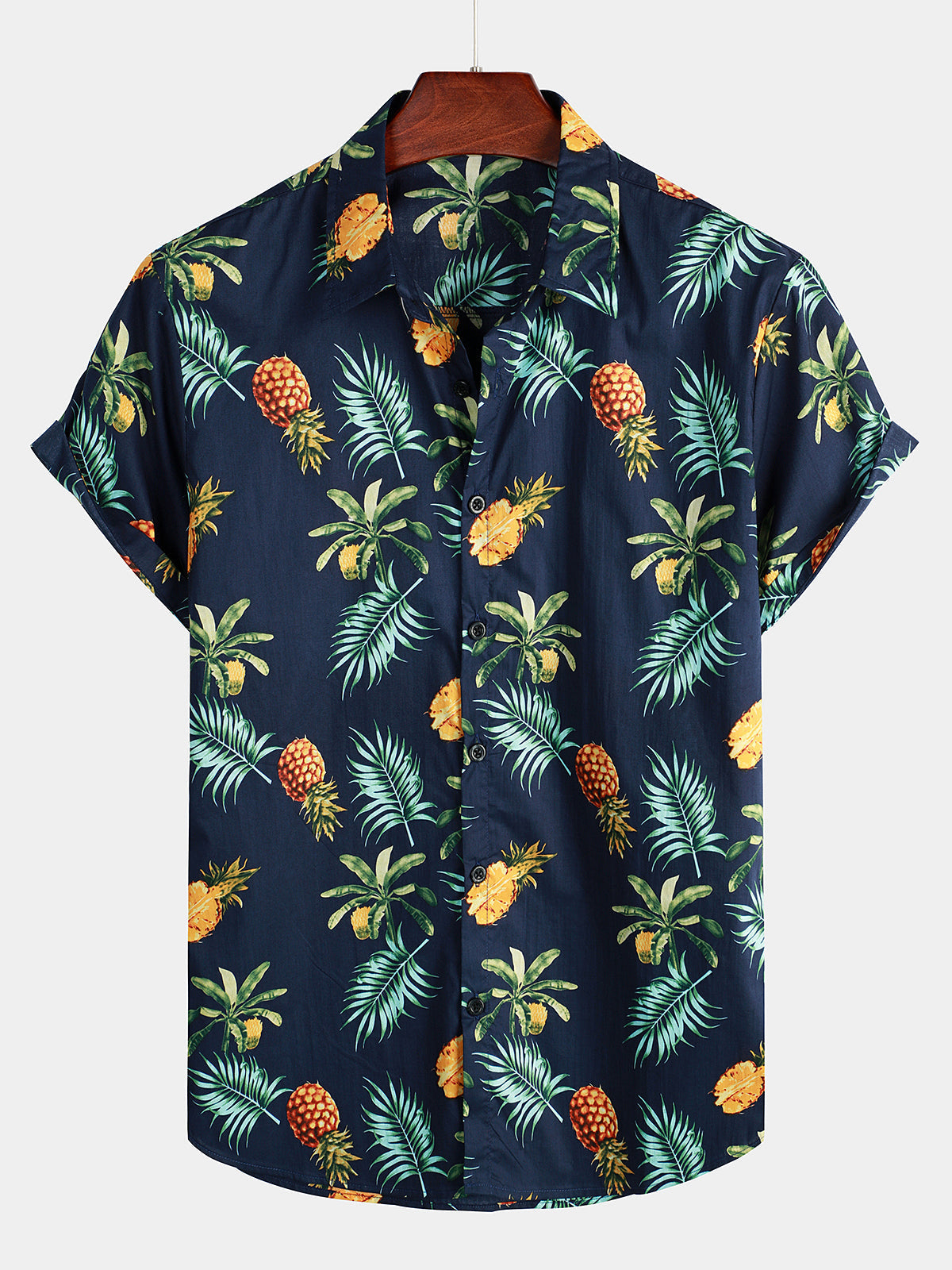 Herren Kurzärmliges Hawaiihemd mit Ananas-Print