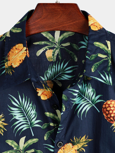 Herren Kurzärmliges Hawaiihemd mit Ananas-Print