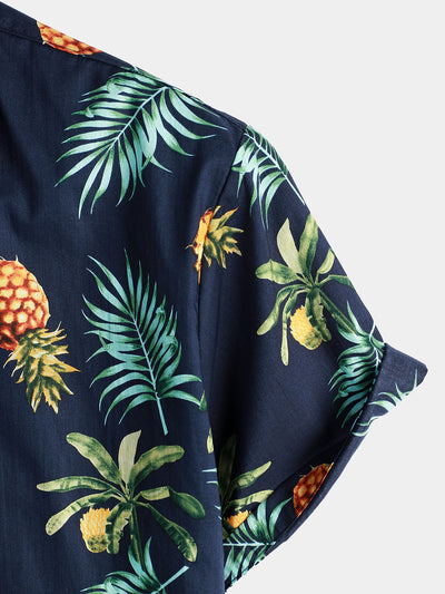 Herren Kurzärmliges Hawaiihemd mit Ananas-Print