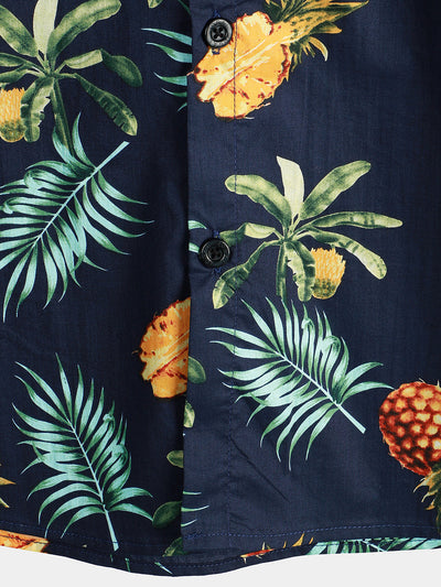 Herren Kurzärmliges Hawaiihemd mit Ananas-Print