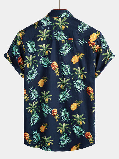 Herren Kurzärmliges Hawaiihemd mit Ananas-Print