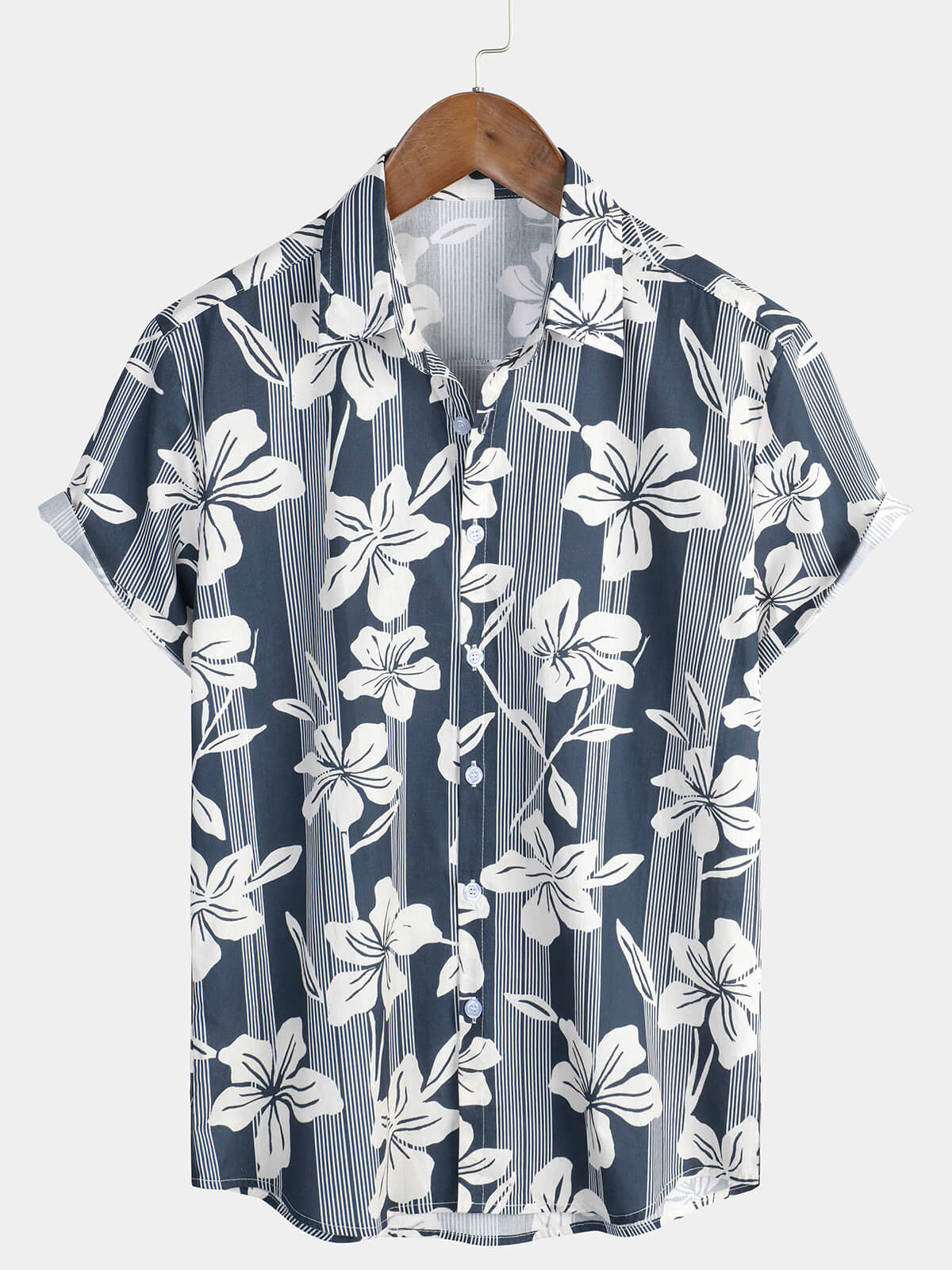 Herren Baumwolle Hawaiihemd Blau