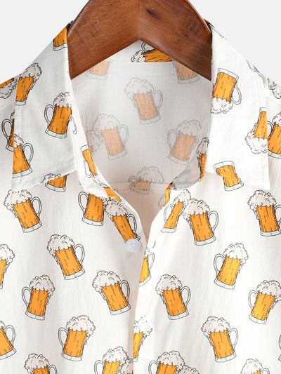 Herren Lässiges Kurzarmhemd mit Bier-Print