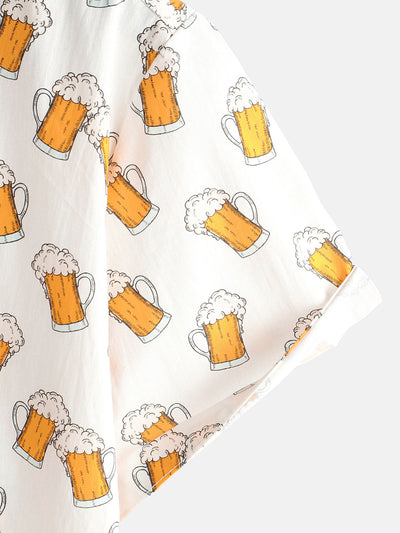 Herren Lässiges Kurzarmhemd mit Bier-Print